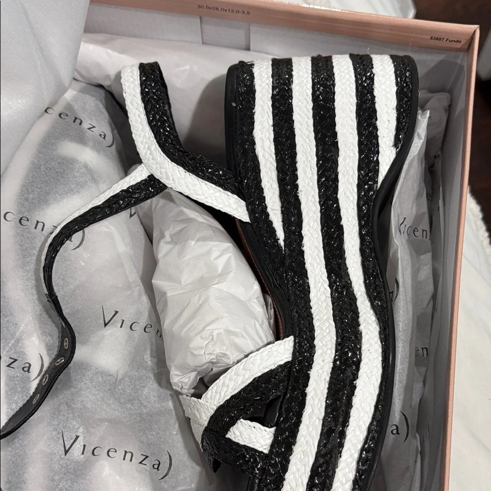 Anthropologie Striped Black and White Espadrille Wedges